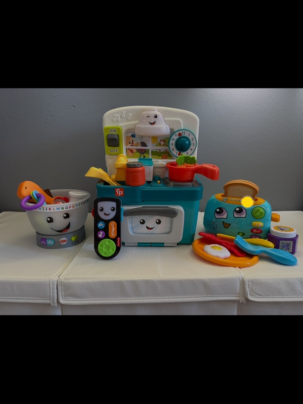 Fisher-Price Teal and White Play Kitchen Set with Colorful Accessories